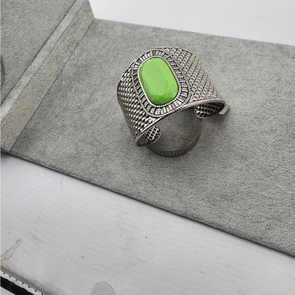 Lime Stone Silver Cuff Bracelet